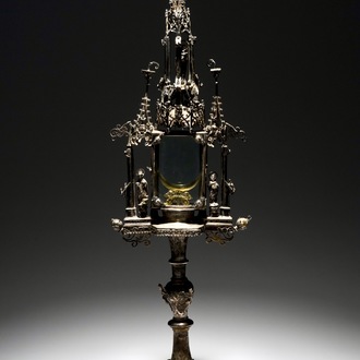 A gilt silver monstrance with inlaid semi-precious stones, dated 1614